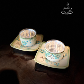 TEA SET WITH GREEN LEAF PATTERN AND NANO-SILVER COATED